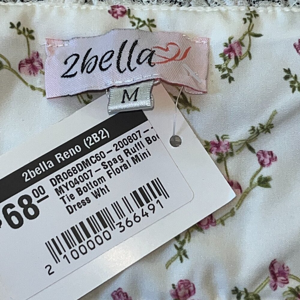 2bella Boutique Spaghetti Strap Ruffle Tie Bottom Mini Dress -White Ditzy Floral - Picture 13 of 15